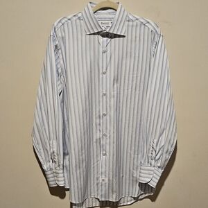 Robert Emmett London Men's Dress Shirt - Blue Striped - Size 16.5 XL